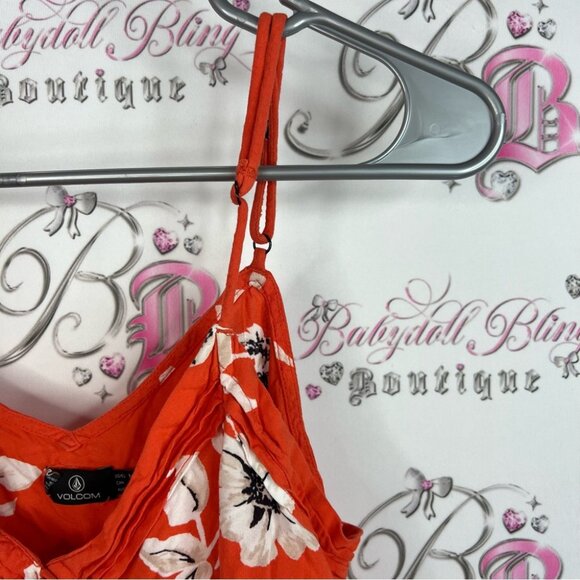 Volcom tank top buttons logo metal charm flowers Red Floral Camisole Top - Picture 4 of 10